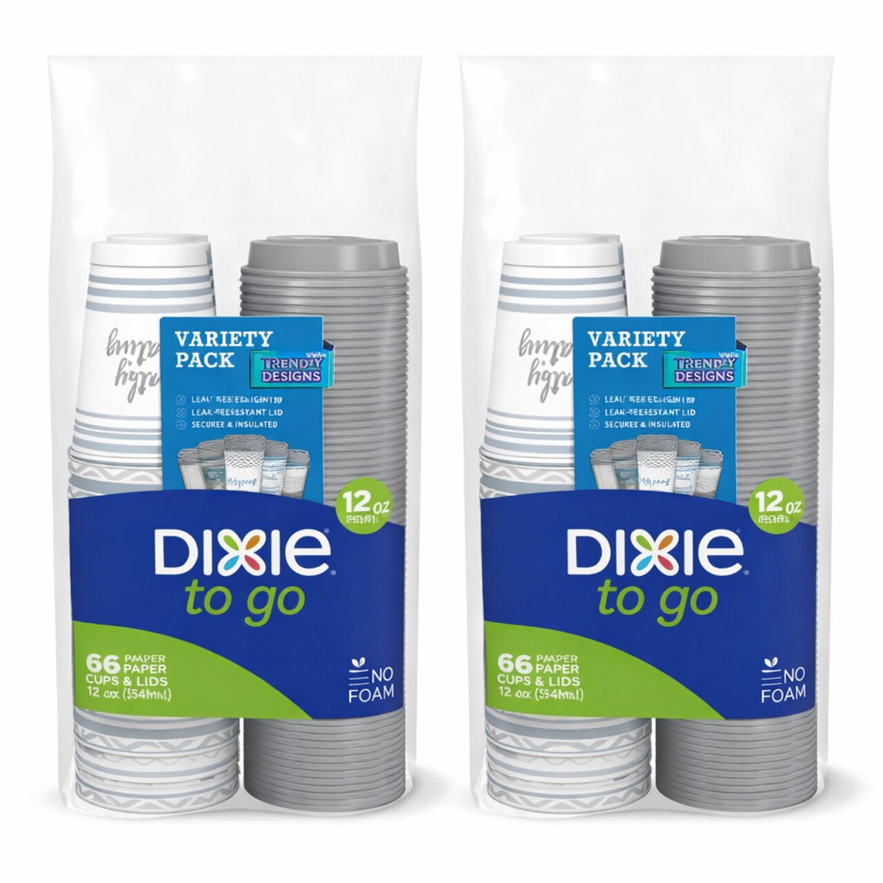 Dixie To Go 12 oz Insulated Coffee Cups with Lids, 2 Packs of 66 (132 Total)